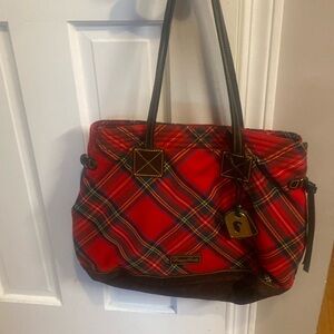 Dooney & Bourke plaid tote purse with shoulder straps.